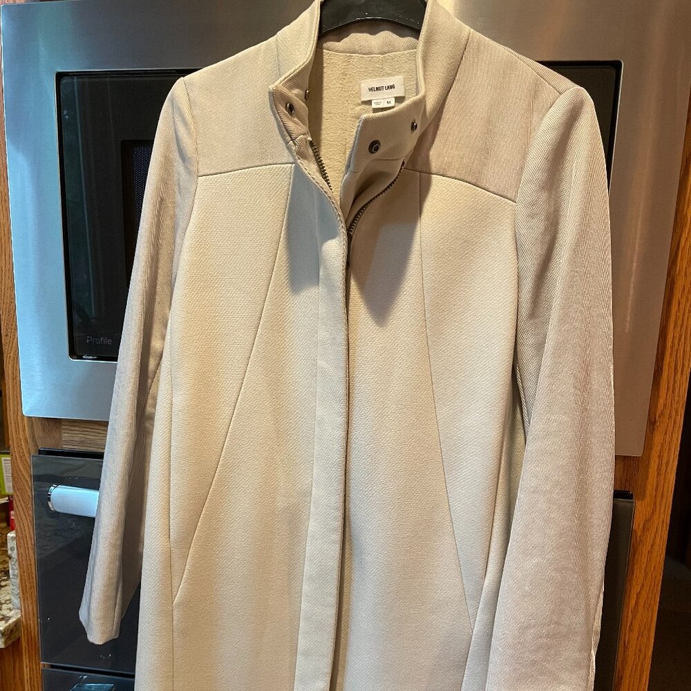Women's Helmut Lang Long Coat Zip Front Lined Light Green Medium